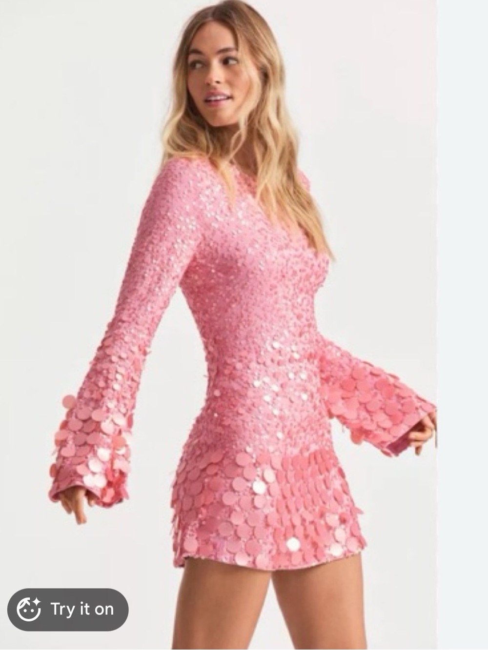 RARE LoveShackFancy Lightning bell-sleeve sequined mini dress - Picture 3 of 10